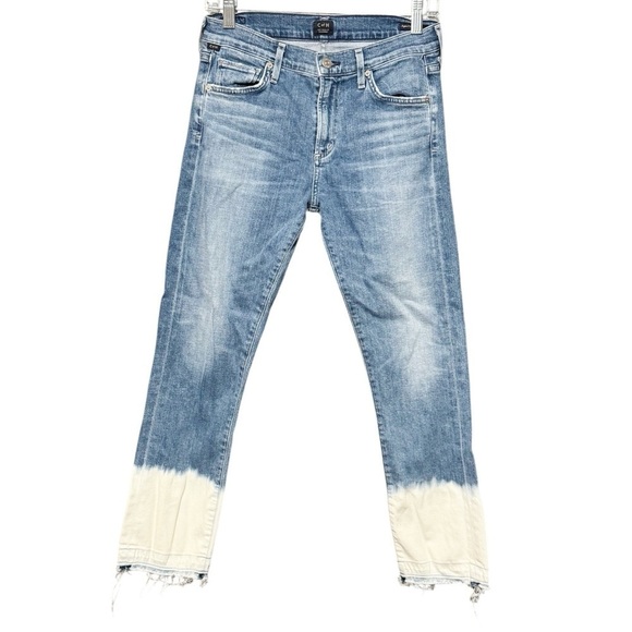 CITIZENS OF HUMANITY Agnes Crop Mid Rise Slim Straight Dip Dyed Denim Jeans - Picture 2 of 14